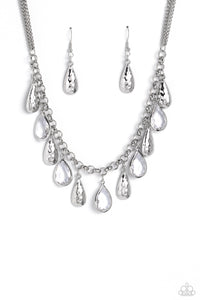Teardrop Timbre - White and Silver Necklace- Paparazzi Accessories