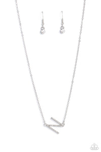 INITIALLY Yours - N - White and Silver Necklace- Paparazzi Accessories