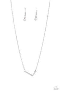 INITIALLY Yours - L - White and Silver Necklace- Paparazzi Accessories