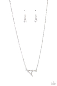 INITIALLY Yours - A - White and Silver Necklace- Paparazzi Accessories