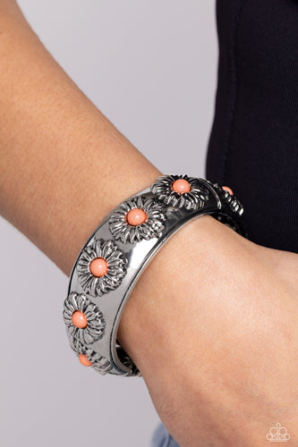 Taking FLORAL - Orange and Silver Bracelet- Paparazzi Accessories