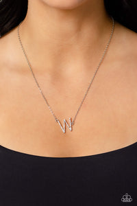 INITIALLY Yours - W - White and Silver Necklace- Paparazzi Accessories