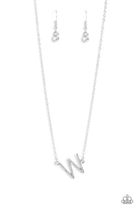 INITIALLY Yours - W - White and Silver Necklace- Paparazzi Accessories