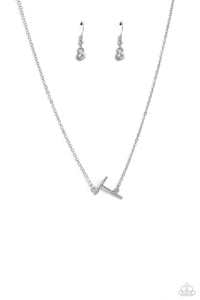 INITIALLY Yours - T - White and Silver Necklace- Paparazzi Accessories