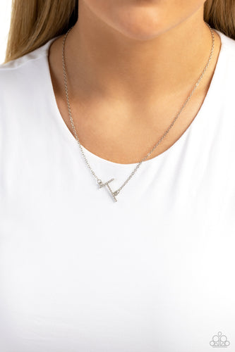 INITIALLY Yours - T - White and Silver Necklace- Paparazzi Accessories
