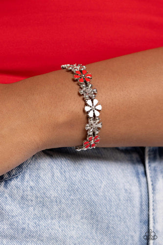 Floral Fair - Red and Silver Bracelet- Paparazzi Accessories