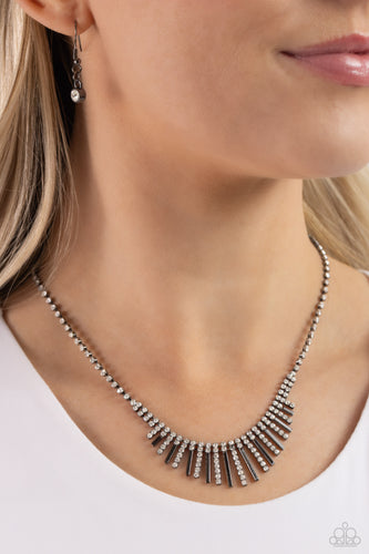 FLARE to be Different - White and Gunmetal Necklace- Paparazzi Accessories