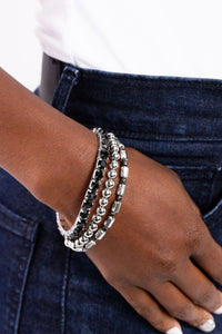 Monochromatic Maverick - Black and Silver Bracelet- Paparazzi Accessories