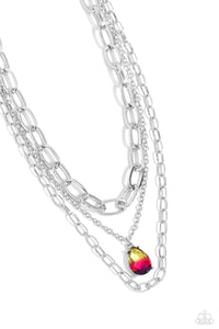 Teardrop Tiers - Multicolored Silver Necklace- PaparazzI Accessories