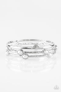 Bangle Belle- White and Silver Bracelets- Paparazzi Accessories
