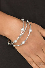 Load image into Gallery viewer, Bangle Belle- White and Silver Bracelets- Paparazzi Accessories