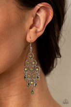 Load image into Gallery viewer, Chandelier Cameo- Green and Silver Earrings- Paparazzi Accessories