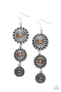 Festively Floral- Orange and Silver Earrings- Paparazzi Accessories