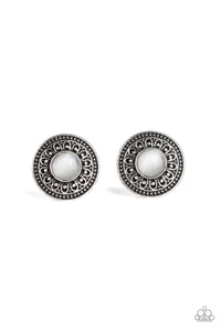 Fine Flora- White and Silver Earrings- Paparazzi Accessories