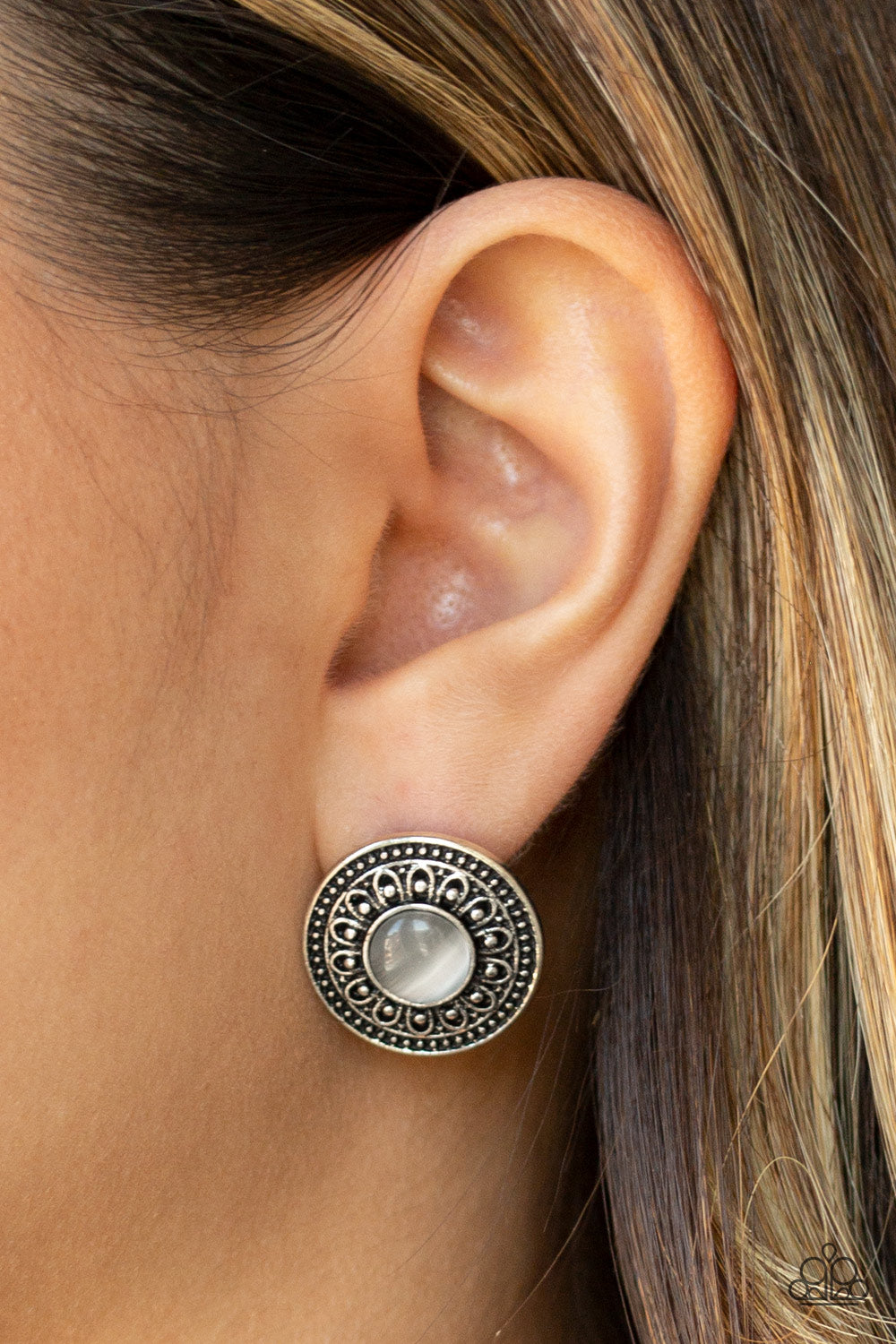 Fine Flora- White and Silver Earrings- Paparazzi Accessories