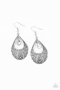 Garden Magic- White and Silver Earrings- Paparazzi Accessories