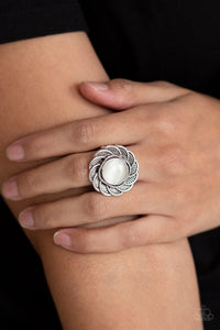 Gardenia Glow- White and Silver Ring- Paparazzi Accessories