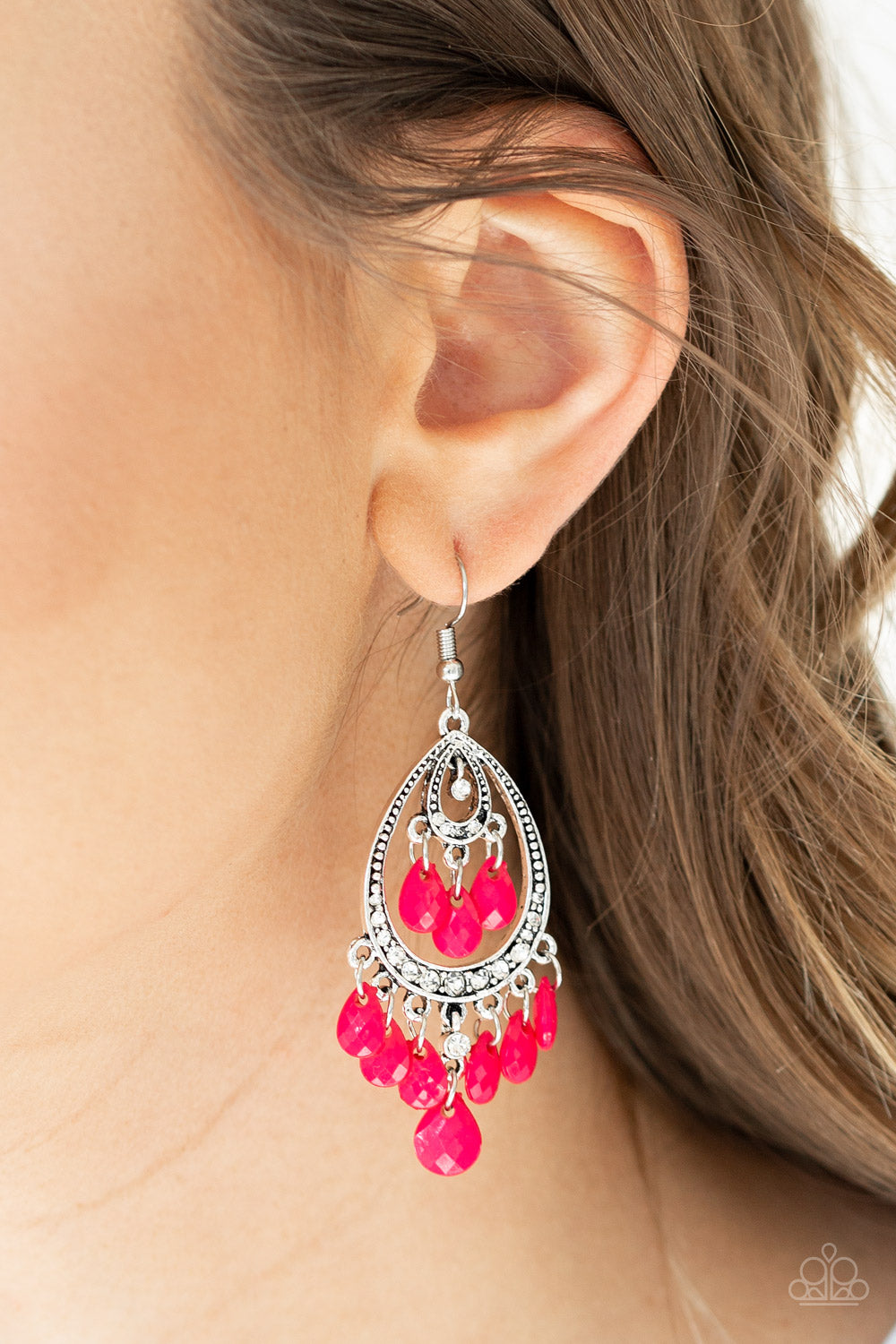 Gorgeously Genie- Pink and Silver Earrings- Paparazzi Accessories