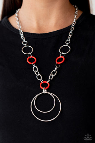 HOOP du Jour- Red and Silver Necklace- Paparazzi Accessories
