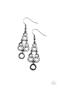 Luminously Linked- White and Gunmetal Earrings- Paparazzi Accessories