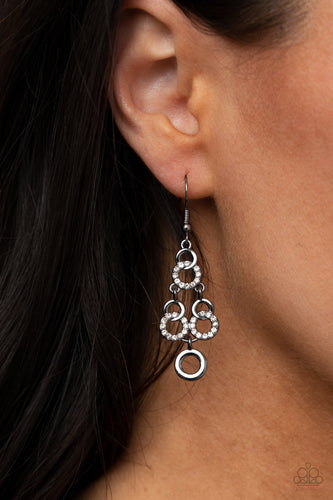 Luminously Linked- White and Gunmetal Earrings- Paparazzi Accessories