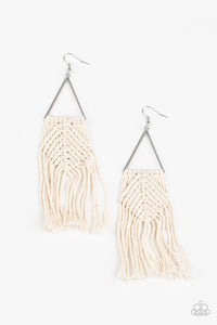 Macrame Jungle- White and Silver Earrings- Paparazzi Accessories