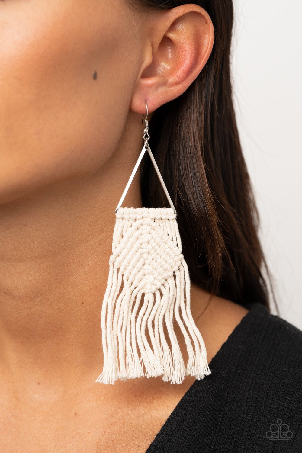 Macrame Jungle- White and Silver Earrings- Paparazzi Accessories