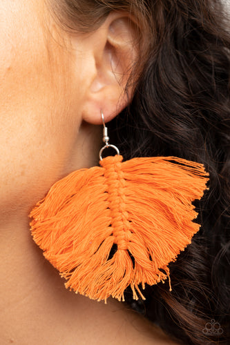 Macrame Mamba- Orange and Silver Earrings- Paparazzi Accessories