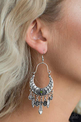 Nature Escape- Green and Silver Earrings- Paparazzi Accessories