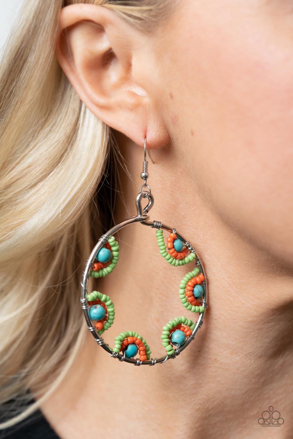 Off The Rim- Multicolored Silver Earrings- Paparazzi Accessories