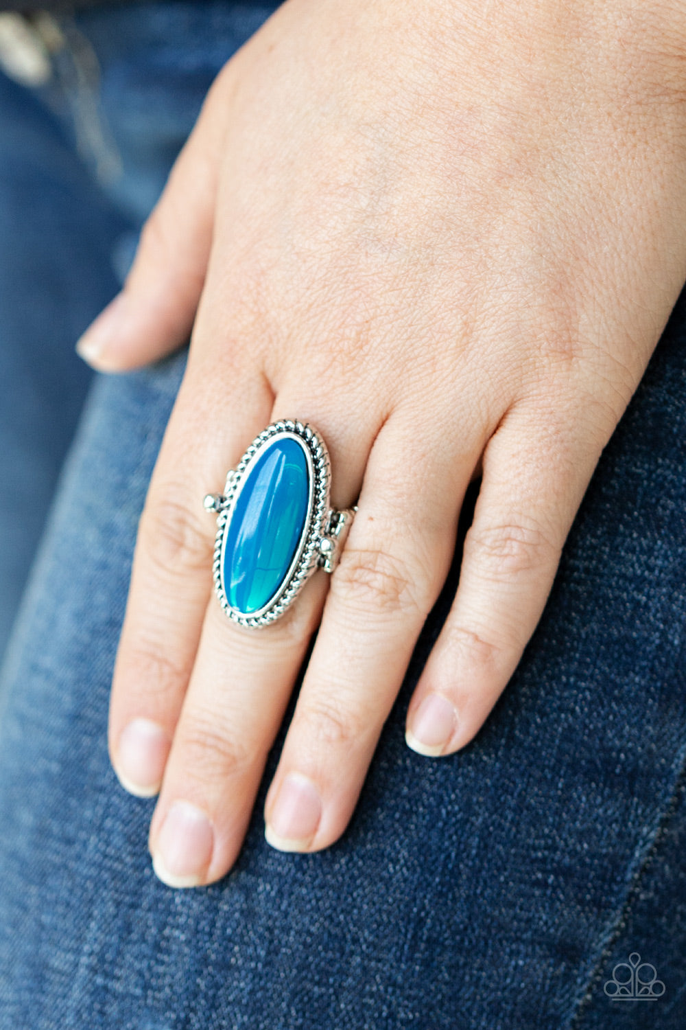 Oval Oasis- Blue and Silver Ring- Paparazzi Accessories