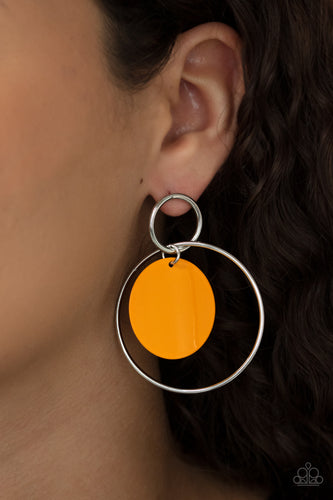 POP, Look and Listen- Orange and Silver Earrings- Paparazzi Accessories