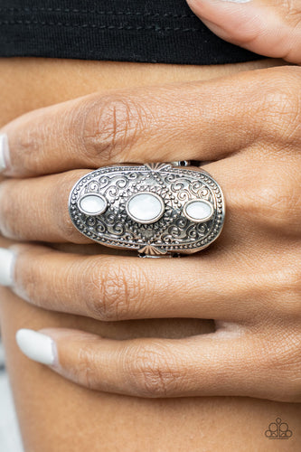 Promenade Paradise- White and Silver Ring- Paparazzi Accessories