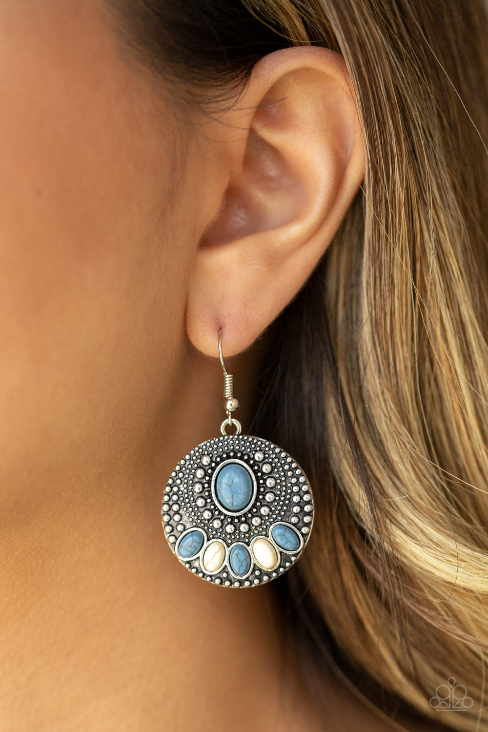 Sandstone Paradise- Blue and Silver Earrings- Paparazzi Accessories