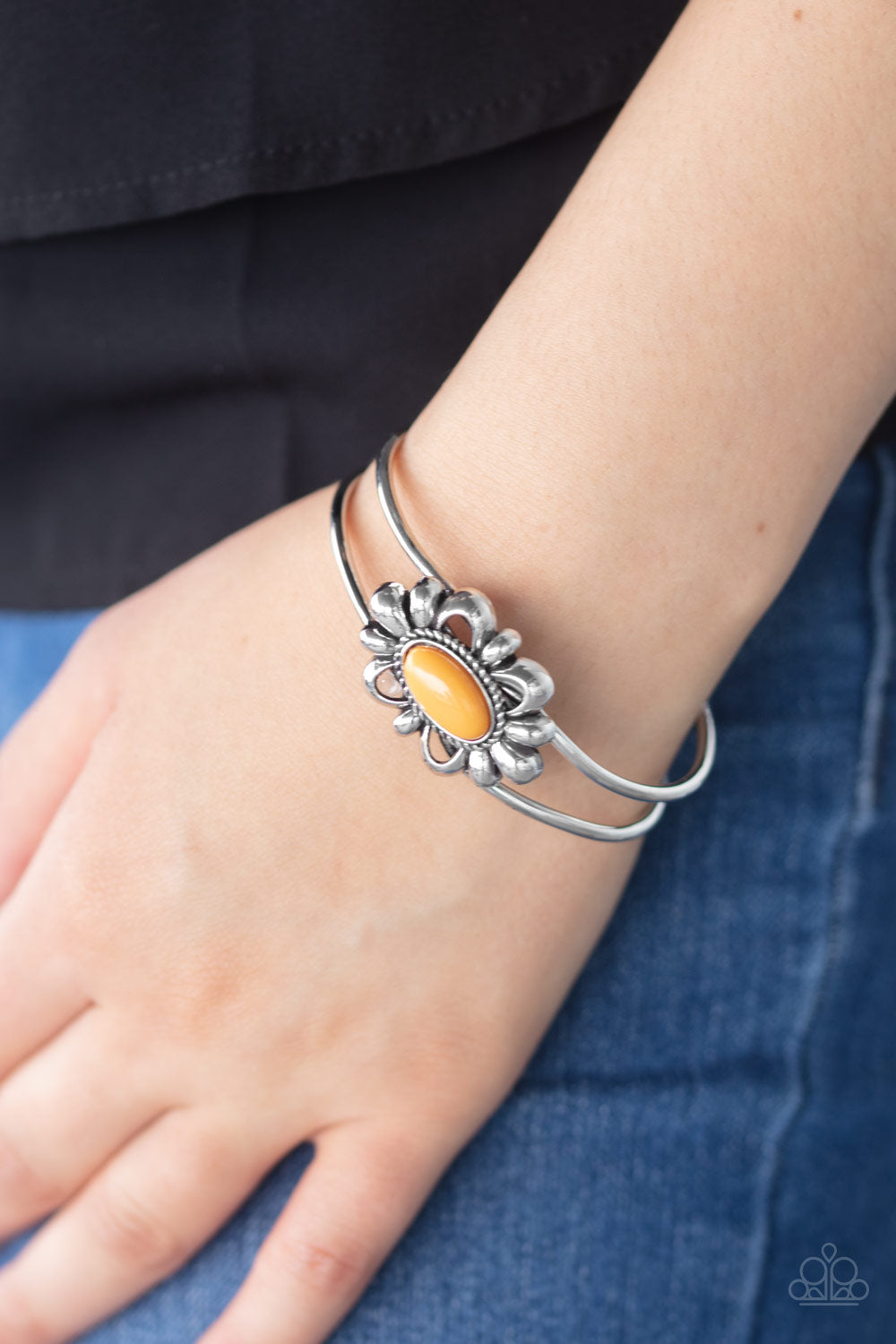 Serene Succulent- Orange and Silver Bracelet- Paparazzi Accessories