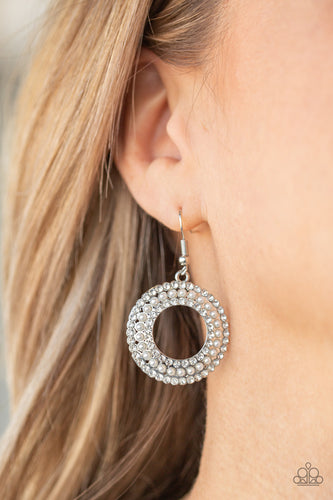 Sparkle Splurge- White and Silver Earrings- Paparazzi Accessories