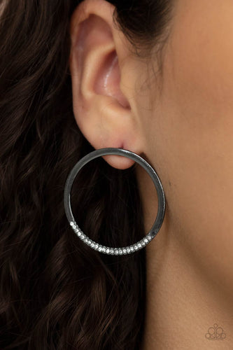 Spot On Opulence- White and Gunmetal Earrings- Paparazzi Accessories