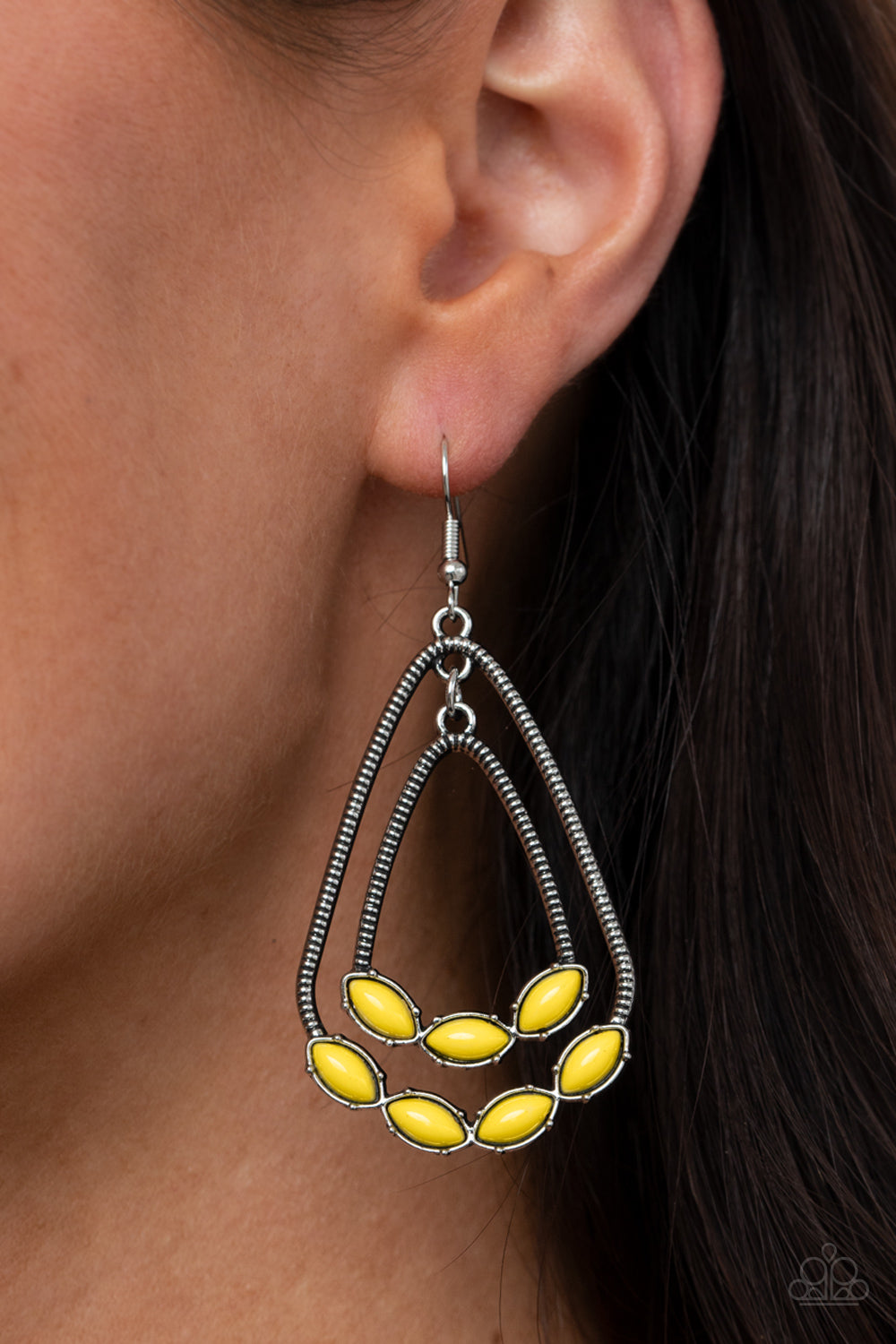 Summer Staycation- Yellow and Silver Earrings- Paparazzi Accessories
