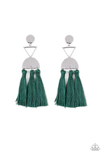 Load image into Gallery viewer, Tassel Trippin- Green and Silver Earrings- Paparazzi Accessories