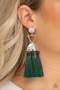 Tassel Trippin- Green and Silver Earrings- Paparazzi Accessories