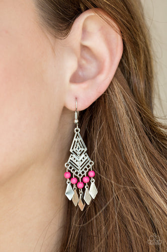 Island Import- Pink and Silver Earrings- Paparazzi Accessories