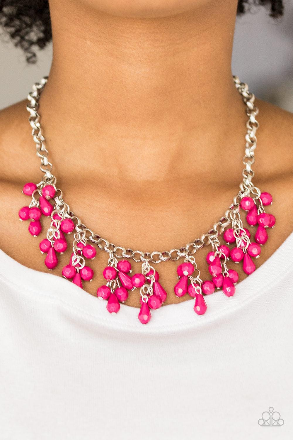 Modern Macarena- Pink and Silver Necklace- Paparazzi Accessories