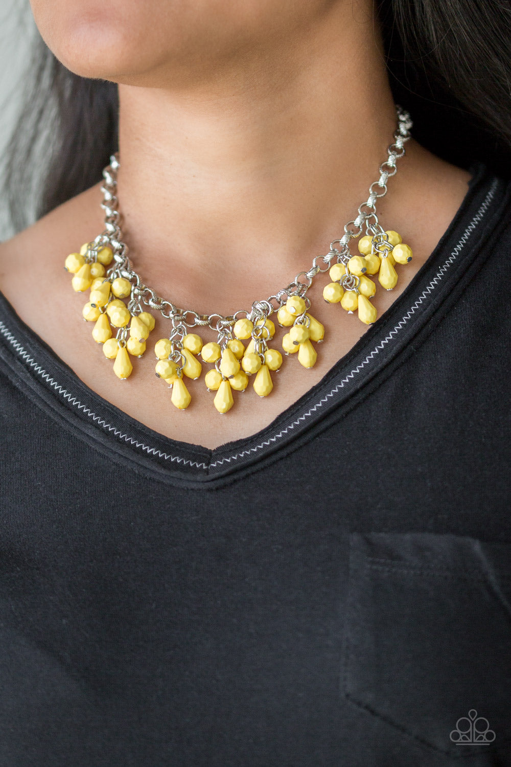 Modern Macarena- Yellow and Silver Necklace- Paparazzi Accessories