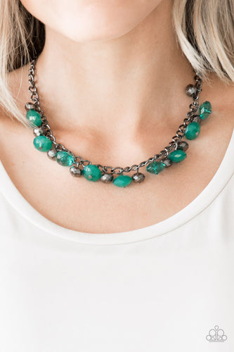 Runway Rebel- Green and Gunmetal Necklace- Paparazzi Accessories