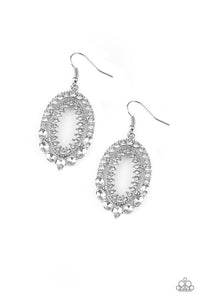 Trophy Shimmer- White and Silver Earrings- Paparazzi Accessories