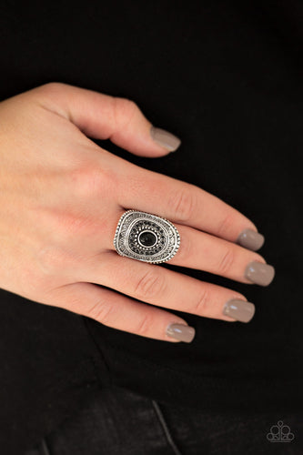 Adventure Venture- Black and Silver Ring- Paparazzi Accessories