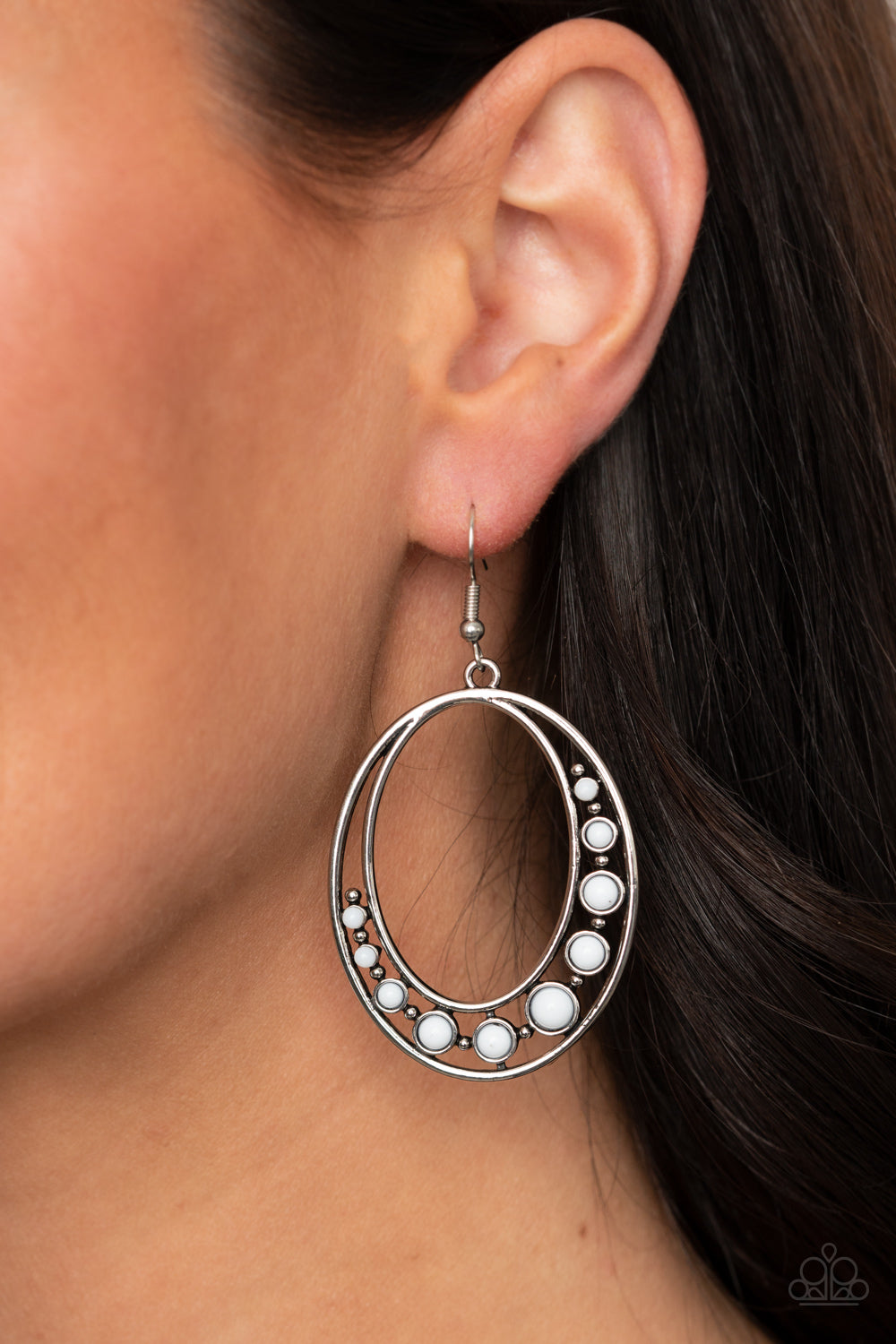 Crescent Cove- White and Silver Earrings- Paparazzi Accessories