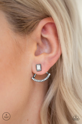 Delicate Arches- White and Gunmetal Earrings- Paparazzi Accessories
