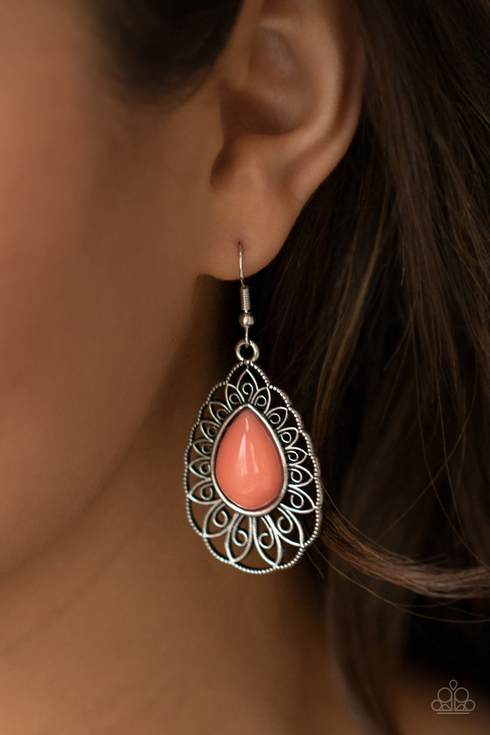 Dream STAYCATION- Orange and Silver Earrings- Paparazzi Accessories