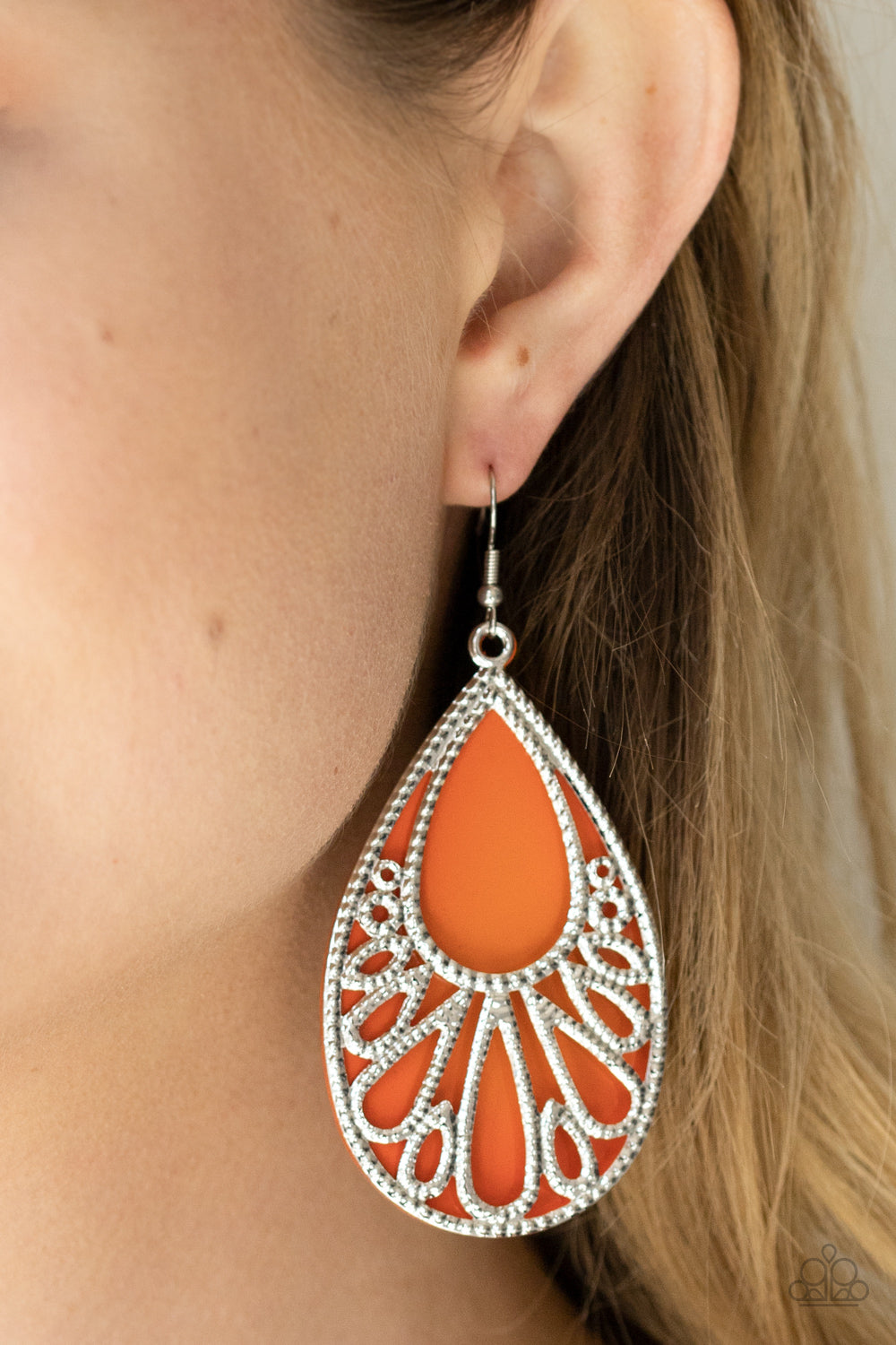 Loud and Proud- Orange and Silver Earrings- Paparazzi Accessories